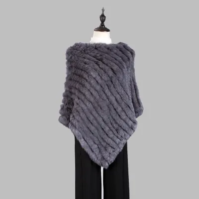 Dark Grey VISI HOP/модное Стильное женское пончо с натуральным кроличьим мехом, Вязаная Шаль, качественная накидка VS5201 - Цвет: Dark Grey