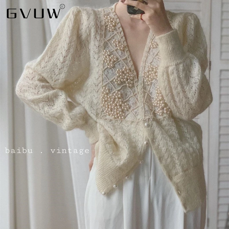 

Кардиган GVUW с жемчужной вставкой, мохеровый свитер, пальто, женский осенне-зимний новый мягкий восковой Свободный Топ без рукавов