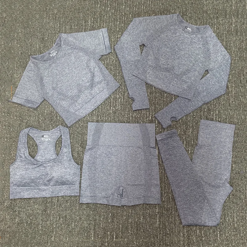 

5pcs Women's Sportswear Yoga Set Workout Clothes Athletic Wear Sports Gym Legging Seamless Fitness Bra Crop Top Yoga