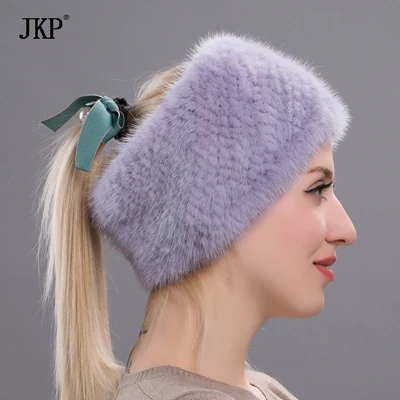 JKP Новые натуральные норковые меховые повязки на голову эластичный шарф настоящий меховой шарф из норки Роскошные модные аксессуары для волос для девочек - Цвет: HW 05A