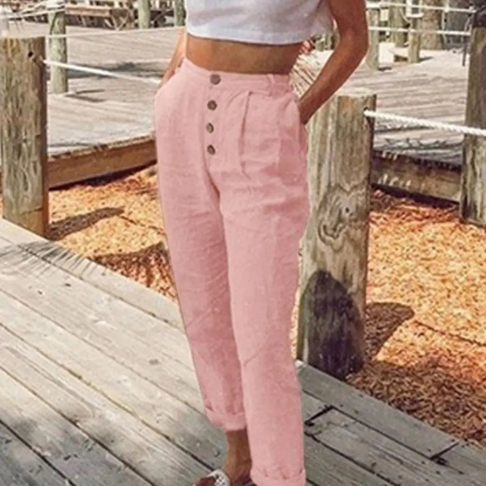 

Women Casual Pants High Waist All Match Solid Color Simple Cropped Trousers for Going Out