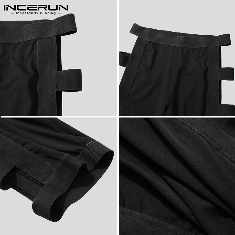 Men Sleep Shorts Solid Color Hollow Out Homewear Elastic Waist Sleep Bottoms Sexy Breathable 2022 Fitness Mens Shorts INCERUN