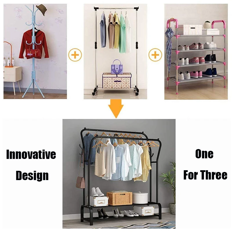 coat rack clothes hanger floor standing clothes hanging wardrobe drying clothes rack storage simple furniture mobile cloth rail free global shipping