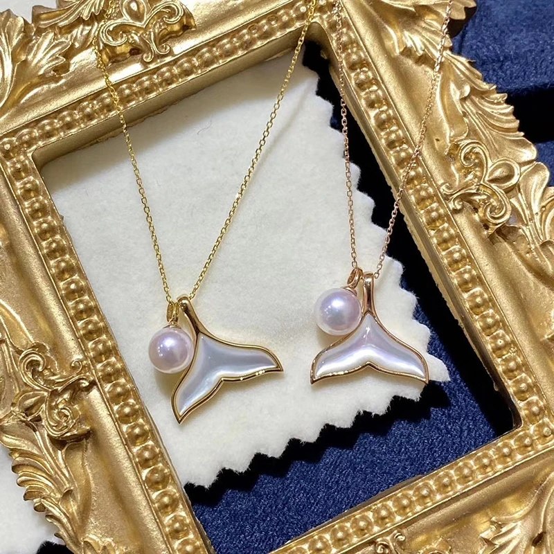 

Exquisite Necklace 18K Gold Fritillaria Akoya sea water pearl lady Necklace sweet and fresh Mermaid Princess