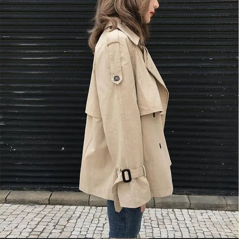 

2020 Plus Size Casual Khaki Trench Coat British Style New Fashion Double Breasted Windbreaker Autumn Women's Short Jackets