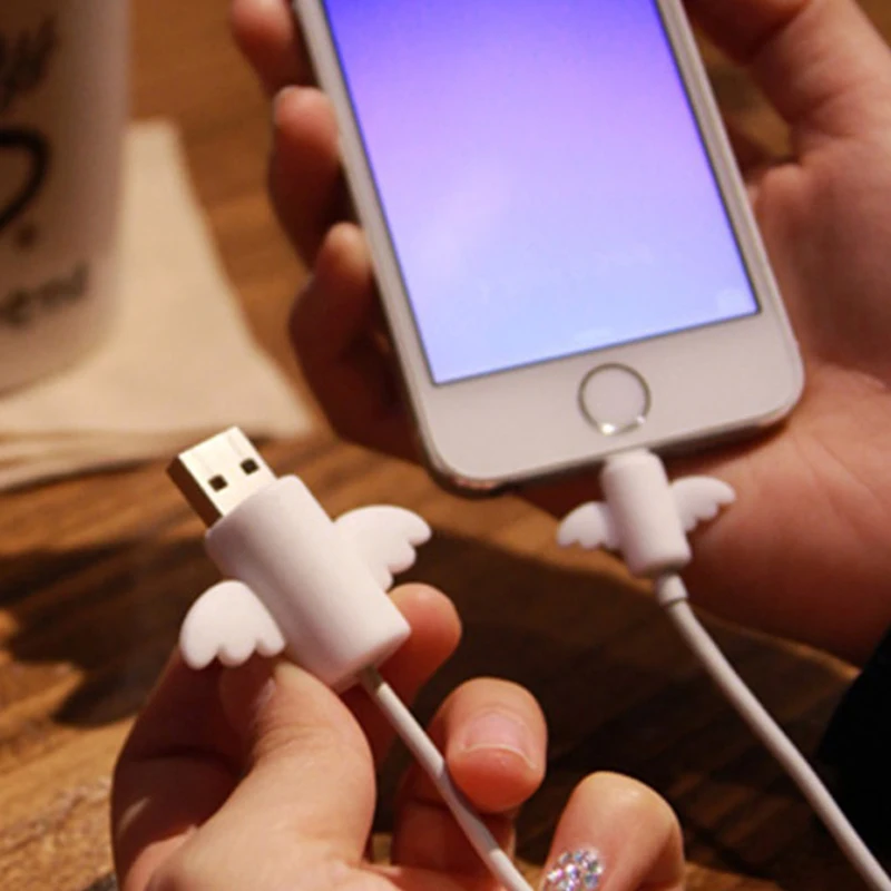 SOVAWIN 1Pcs Lovely Angel Wings Data Cable Protective Cover Bat Mobile Phone Headphone Charging Antibreak | Электроника