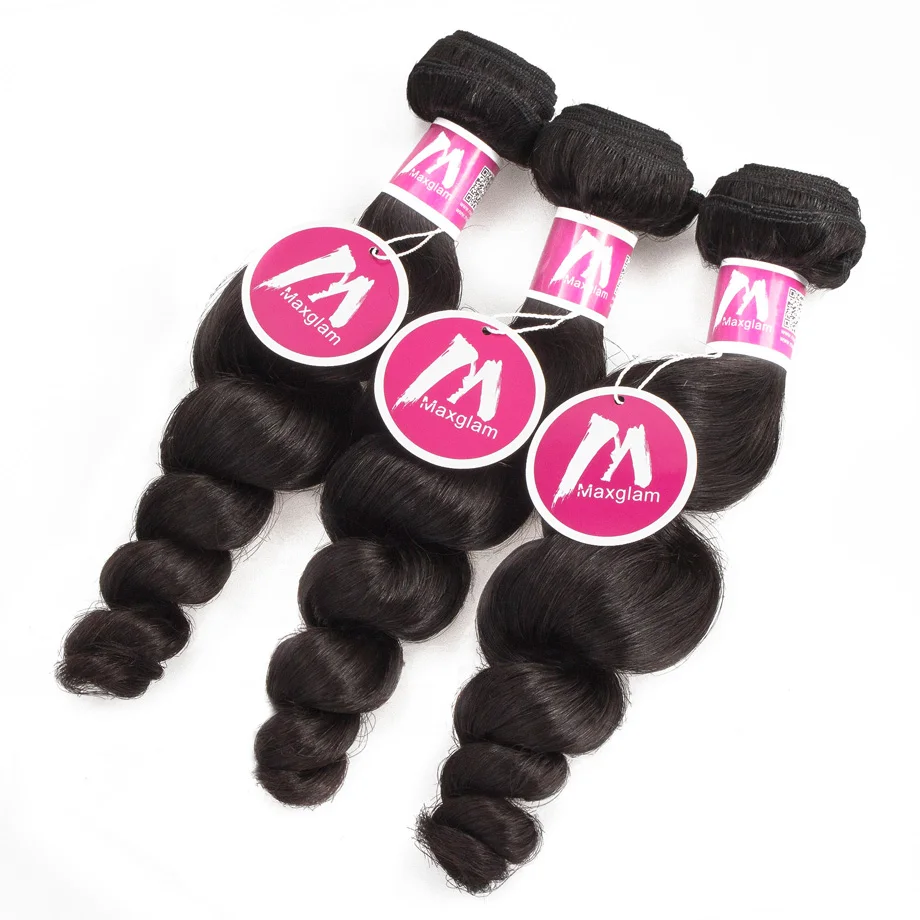 Накладные волосы Maxglam перуанские натуральные кудрявые пучки волос свободная