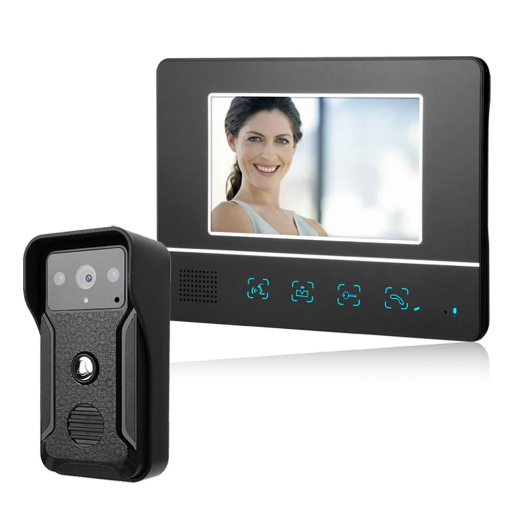 

Видеодомофон проводной дверной звонок, система видеодомофона, 7-дюймовый цветной монитор и HD-камера с разблокировкой двери, сенсорная кнопк...