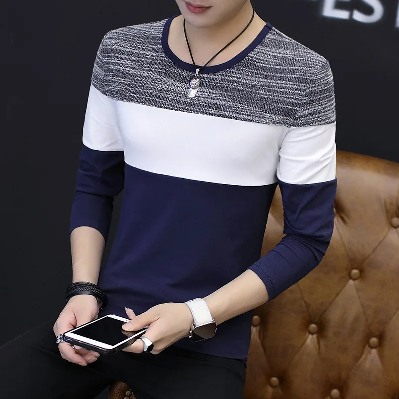 

T Shirt Men New Fashion Black Grey Tshirt Spring and Autumn Tees Daily T Shirts O-Neck Casual Cotton Long Sleeve Solid T-shirt