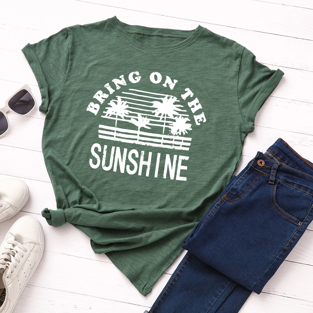 

Graphic T Shirts for Women Cotton Short Sleeve Tee Female Shirt Tops Summer Casual Clothes Gifts Bring on The Sunshine Tree