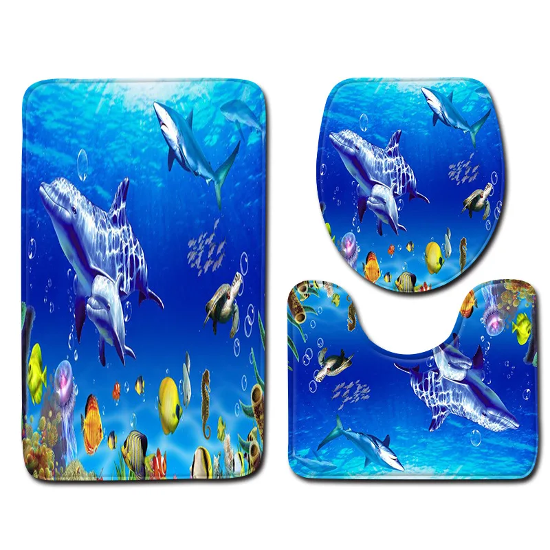 для ванной коврик набор Подводный 3D комнаты из трех предметов Противоскользящий