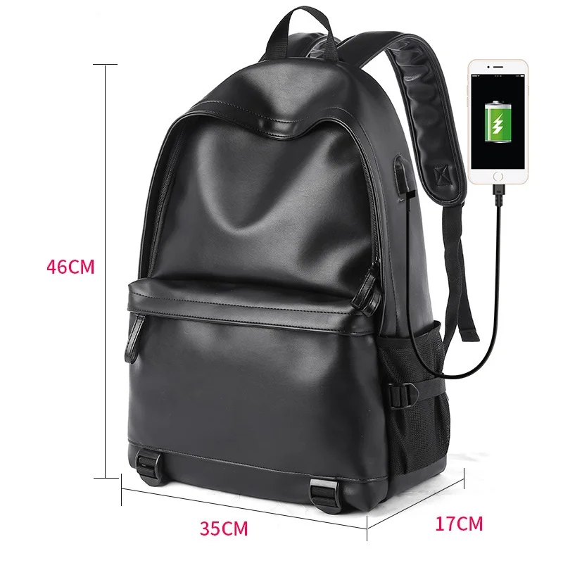 Black USB style MOYYI простой лоскутный Большой Вместительный мужской кожаный рюкзак для путешествий, повседневный мужской рюкзак mochila, кожаный рюкзак для путешествий - Цвет: Black USB style