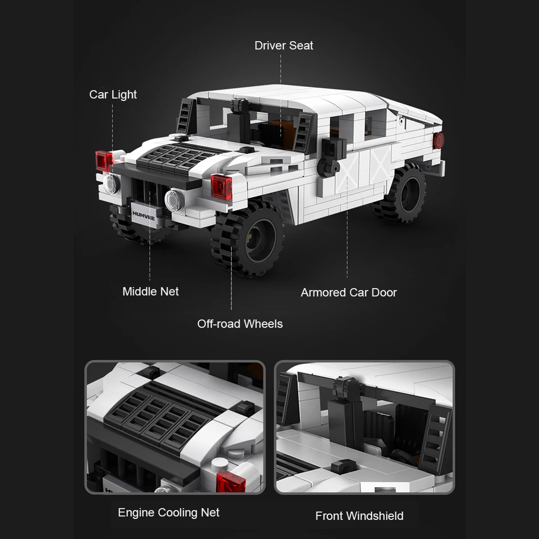 

CaDA C55022W 328Pcs 1:24 HUMVEE Car Small Particles Off-road Vehicle Building Blocks Model Toys - Static Version