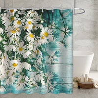 daisy floral printed long shower curtain waterproof american country farm style duschvorhang bathroom accessories curtain hooks