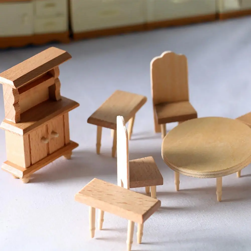 

1 Set Miniature Furniture DIY 3D Wooden Bedroom Living Room Dining Room Kitchen Dollhouse Chair Table Cabinet Furniture Set HOT