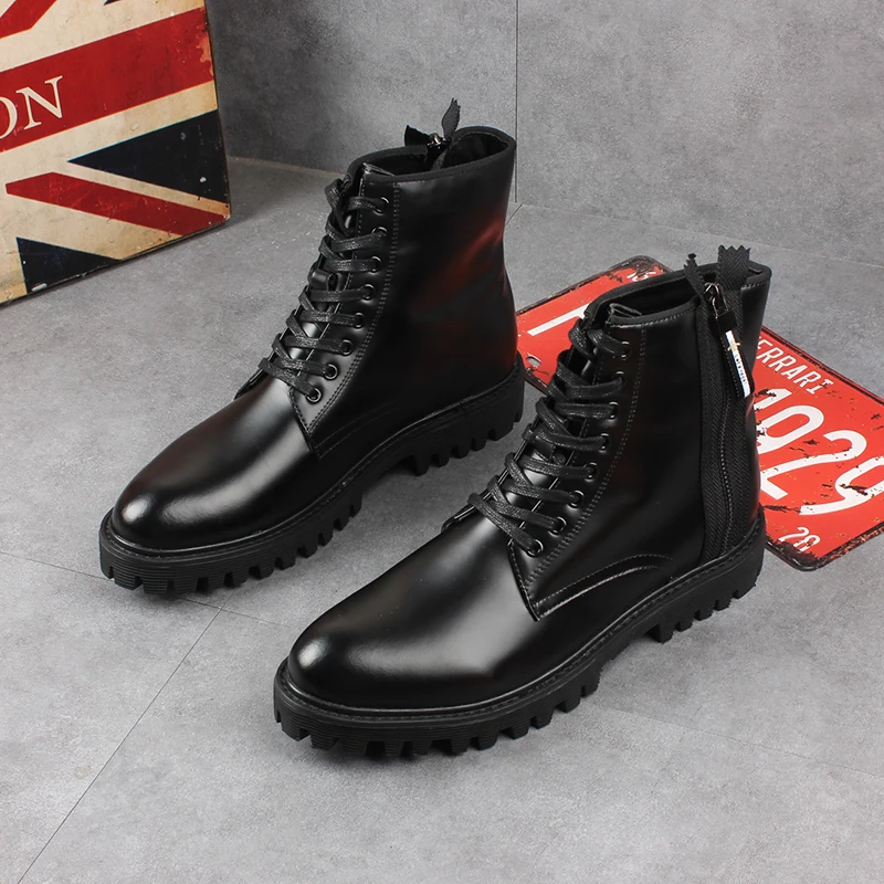 famous brand designer men casual genuine leather boots platform shoes lace-up ankle boot cowboy botas masculinas zapatos hombre