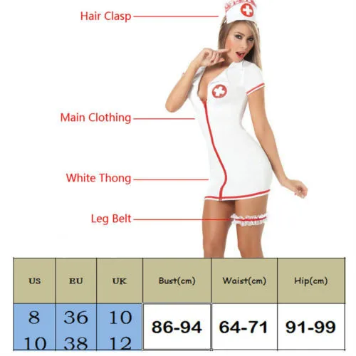 

Women Sexy Lingerie Nurse Uniform Cosplay Outfit Set Underwear Perspective