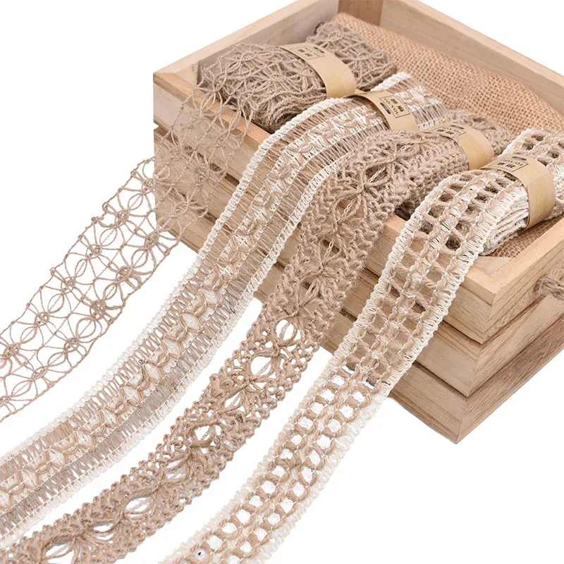 

2M 3.5~5cm Width Natural Jute Burlap Roll Ribbon Vintage Hollow Weave Hemp Rope Wedding Party Gift Box Decor Supplies DIY Crafts
