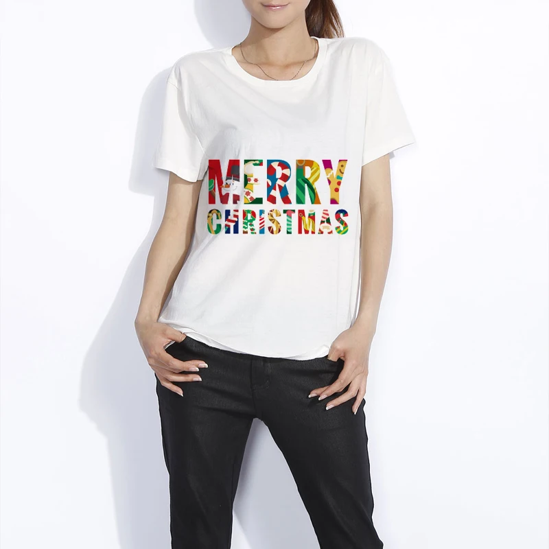 Модная белая футболка Женская рождественская рубашка женские новогодние майки с