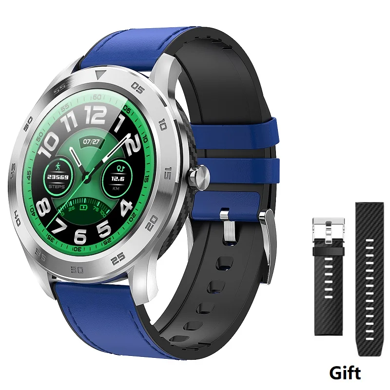 Blue Leather Strap Смарт-часы с Bluetooth человек DTNO.I № 1 DT98 анализатор ЭКГ Сменные циферблаты 1,3 Полный Круглый HD Экран многоязыковая сигнализация - Цвет: Blue Leather Strap