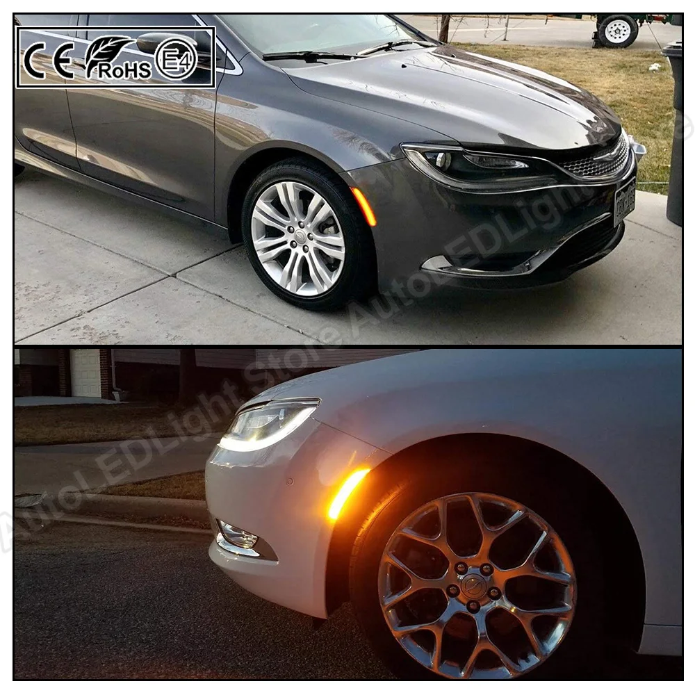 

2Pcs For 2015 2016 2017 Chrysler 200 2015 2016 2017 LED Front LED Side Marker Light Lamp Amber Light Clear lens 68206449AA
