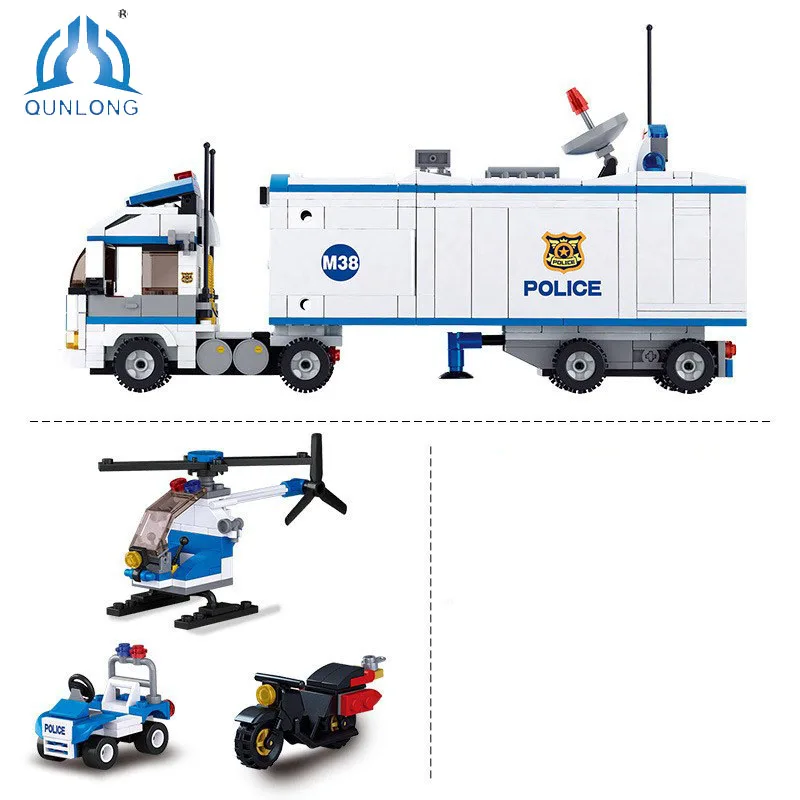 

QUNLONG Mobile Police Station Model Building Blocks Block Assembling Constructions on Model Children Toys Christmas Gifts Bricks