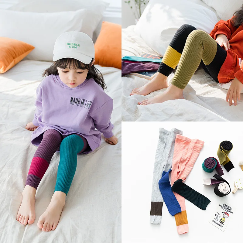 Весенние новые детские колготки корейские леггинсы для девочек 1 7 лет с двойными