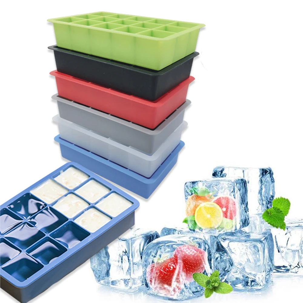 

Silicone Ice Cube Tray with Lid Easy Release 15 Cavities Square Ice Mold Silicone Ice Box Summer Ice Tray Supplementary Food Box