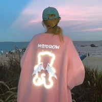 hiphop high street tide brand sweater womens spring and autumn thin section high quality top 2022 new reflective bear coat