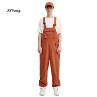 men bib jumpsuits overalls solid color straight beam feet loose hip hop youth coveralls leisure cool cargo pants black trousers