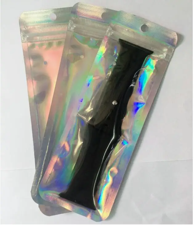Fashion 6*23cm 6*17cm Laser Aluminum Foil Zip Lock Storage Package Bag Mylar Resealable Display Zipper for Apple Watch Band | Мобильные