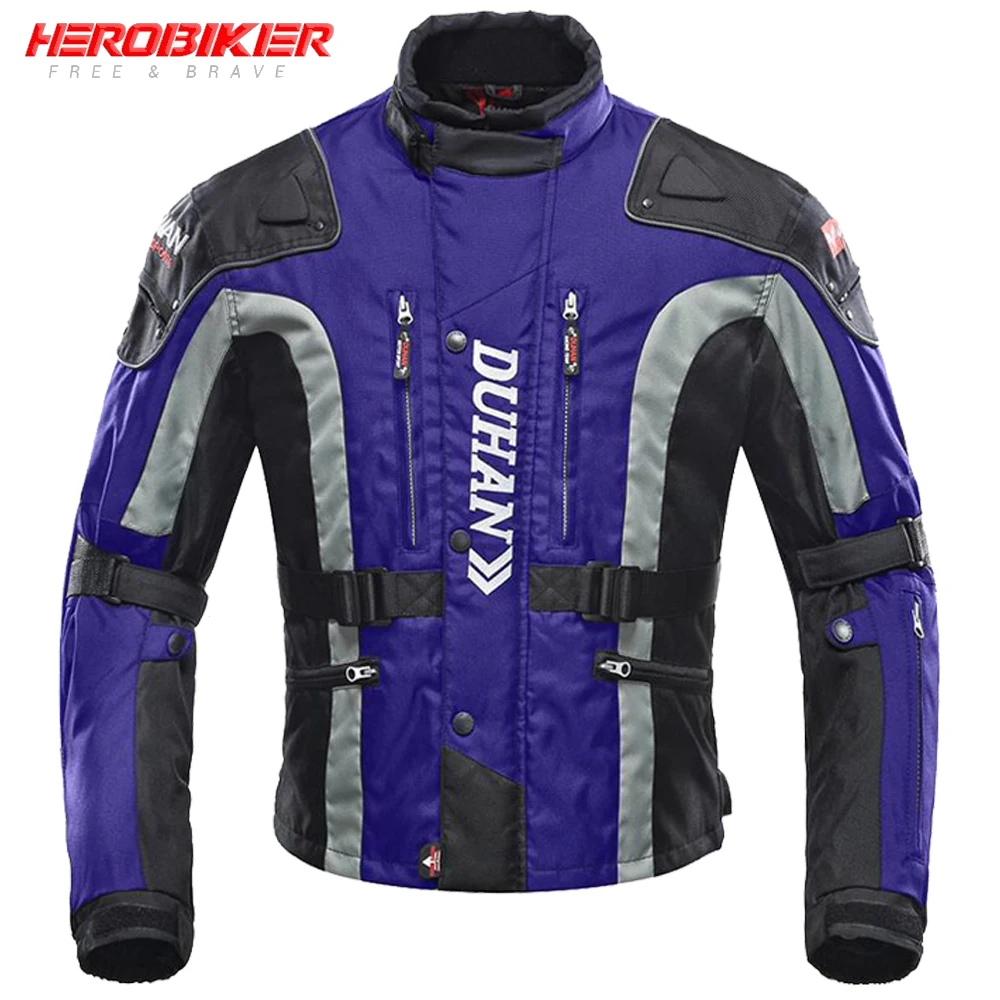 

Мотоциклетная куртка Herobiker, синяя ветрозащитная одежда, комплект из куртки и брюк, Байкерский костюм для езды на мотоцикле и гонок, всесезон...