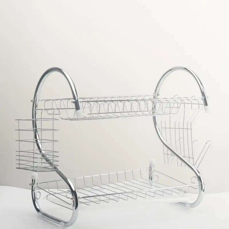 2 яруса сушилка для посуды кухонная раковина блюдо Органайзер Серебряная