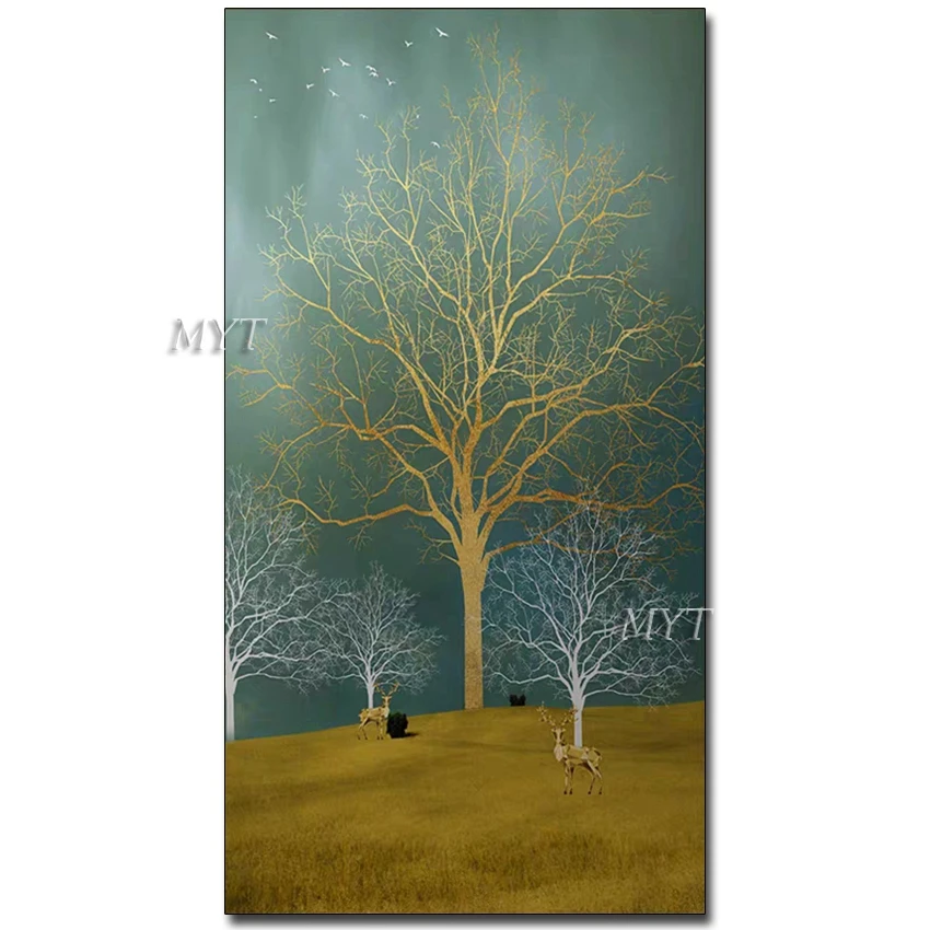 

Abstract Forest Tree Oil Painting 100% Hand-painted Gold Foil Canvas Wall Art Paintings Picture Artwork Unframed For Living Room