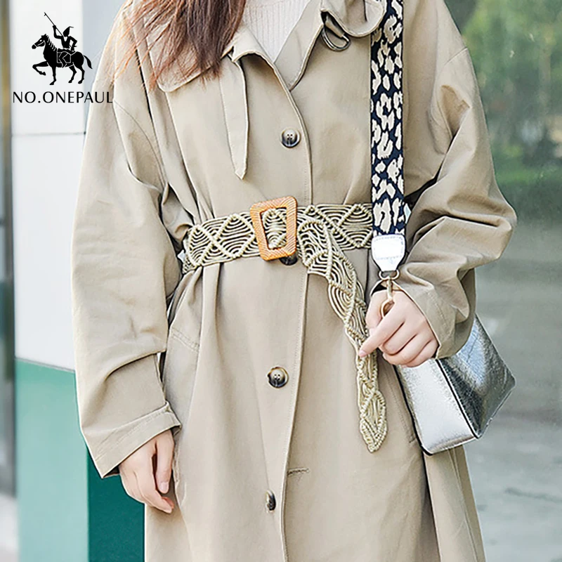 Женский ремень NO.ONEPAUL широкий Плетеный в национальном стиле с квадратной пряжкой