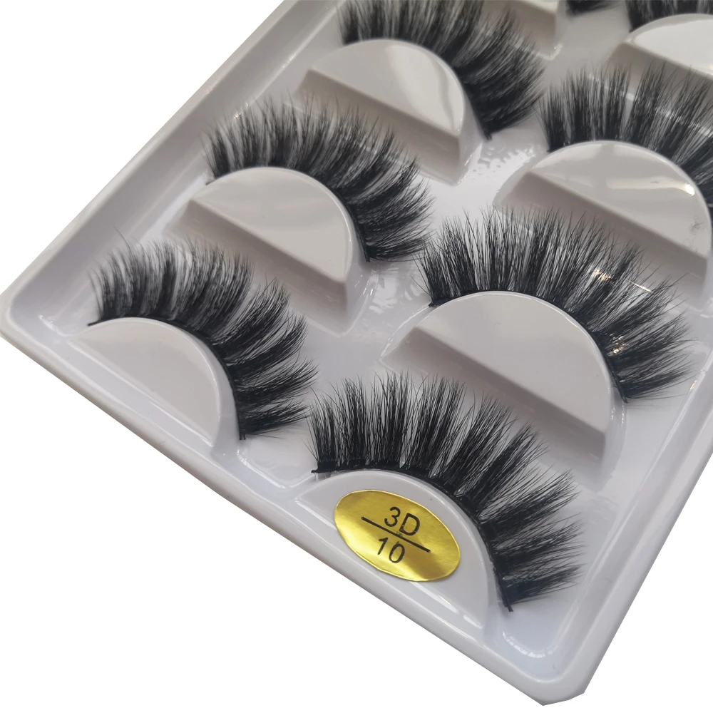 5 пар 3D ресницы из искусственной норки оптом полоски черные многоразовые