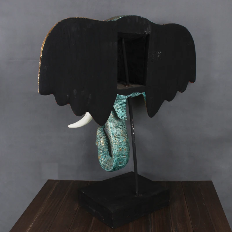 

carved elephant head of southeast Asia porch place woodcarving sitting room adornment Thai gold elephant head ornament