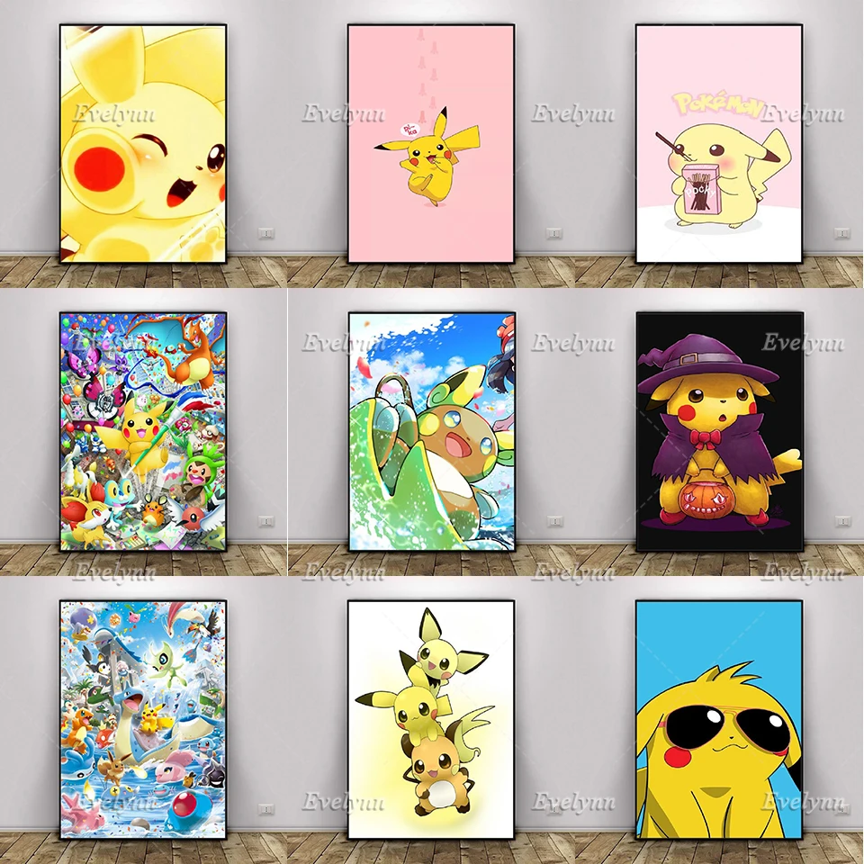 

Pokenon Pikachu Poster anime cartoon Children room Decor painting Modern Living Room Decor Canvas Nordic Wall Art Prints Gift