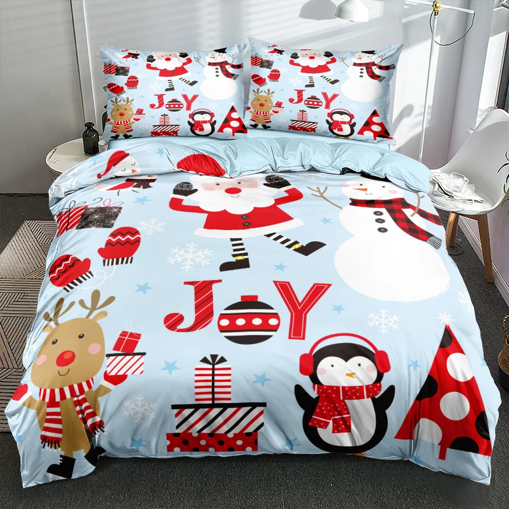 

3D Custom 200x200 Bed Linen Marry Christmas Bedding Sets Red Comforter Covers Pillowcases Queen Full Twin Single Joy Snowman