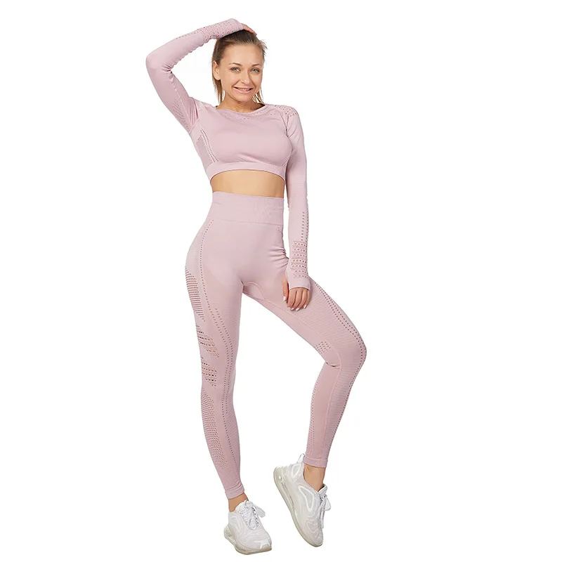 

Women Sport Suit Yoga Set Gym Workout Clothes Long Sleeve Fitness Crop Top High Waist Energy Seamless Leggings Sleeve Length