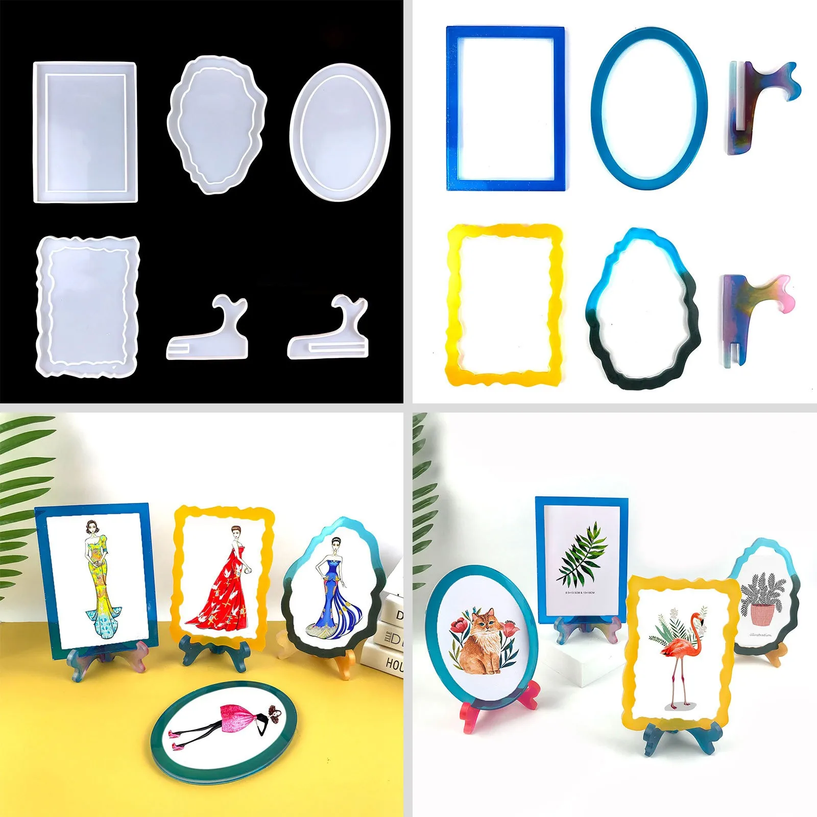 

DIY Square Round Photo Frame Mould Lace Photo Frame Stand Epoxy Mold Home Desktop Decoration Silicone Mould