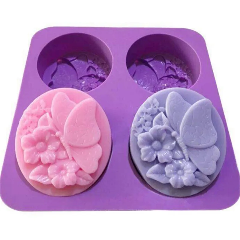 

Four Soap Mold Butterfly Cute Flower DIY Handmade Soap Silicone Mold