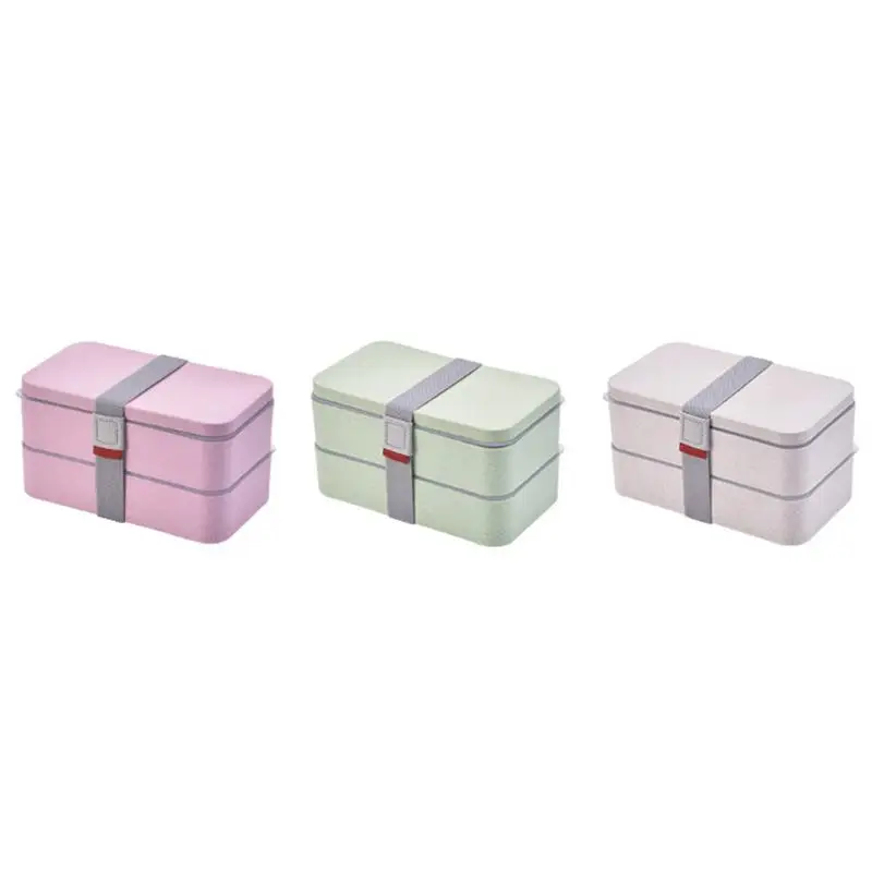 1pc 1200ml Wheat Straw Double Layers Lunch Box With Spoon Healthy Material Bento Boxes Microwave Food Storage Container Lunchbox | Дом и сад