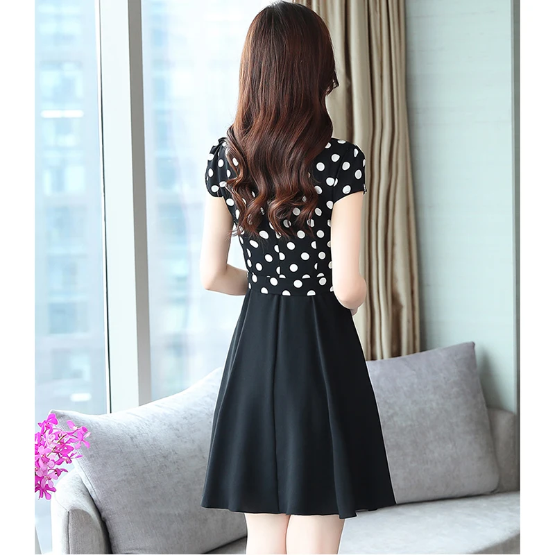 Женское платье в горошек повседневное винтажное средней длины полоску Корейском