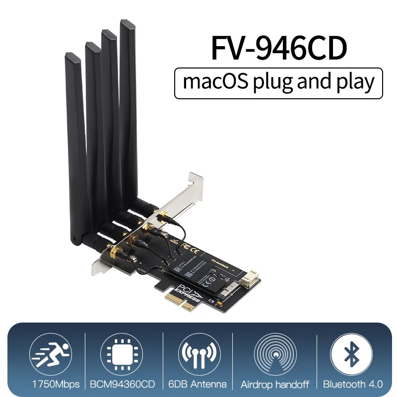 1750 Мбит/с двухдиапазонный BCM94360CD PCIe настольная Wifi карта 802.11ac Bluetooth 4 0 беспроводной
