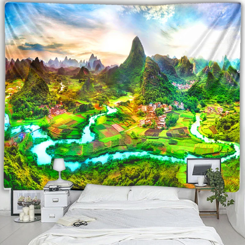 Пейзаж гобелен красивый альпинистский пейзаж пасторальный природный для