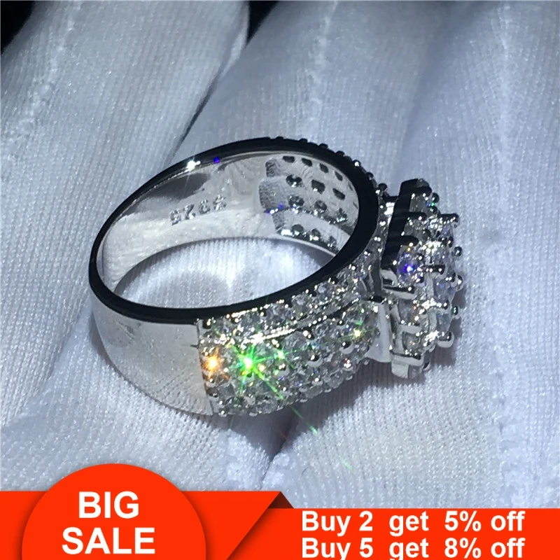 Винтажное серебряное кольцо 925 стерлингового серебра Полный Принцесса cut AAAA cz