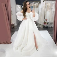 eightree modern bridal wedding dresses puff sleeve princess dress organza a line strapless sweep train wedding gowns custom size