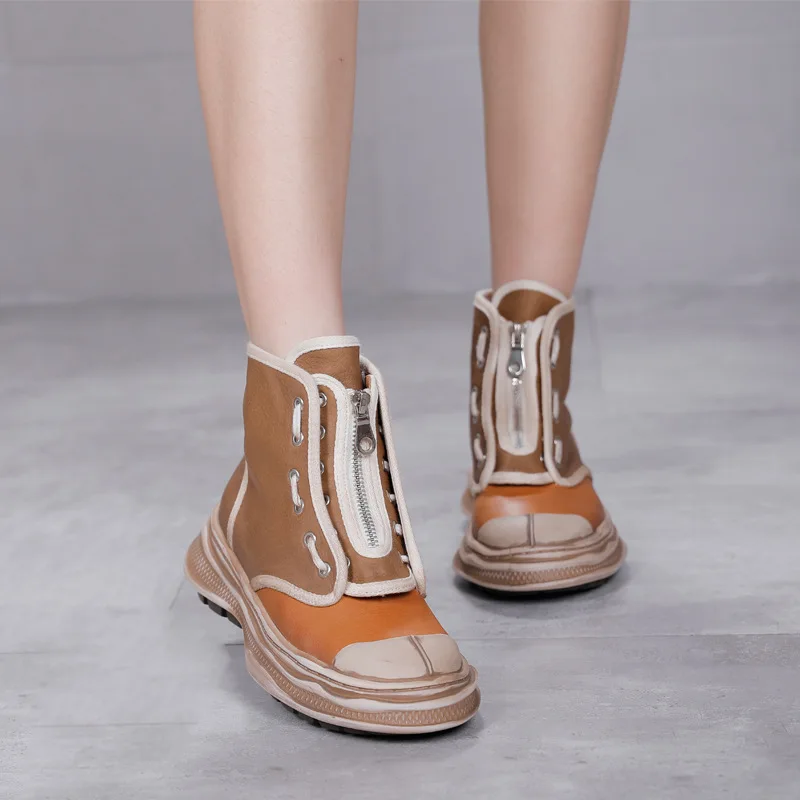 

Женские ботинки из воловьей кожи, с круглым носком