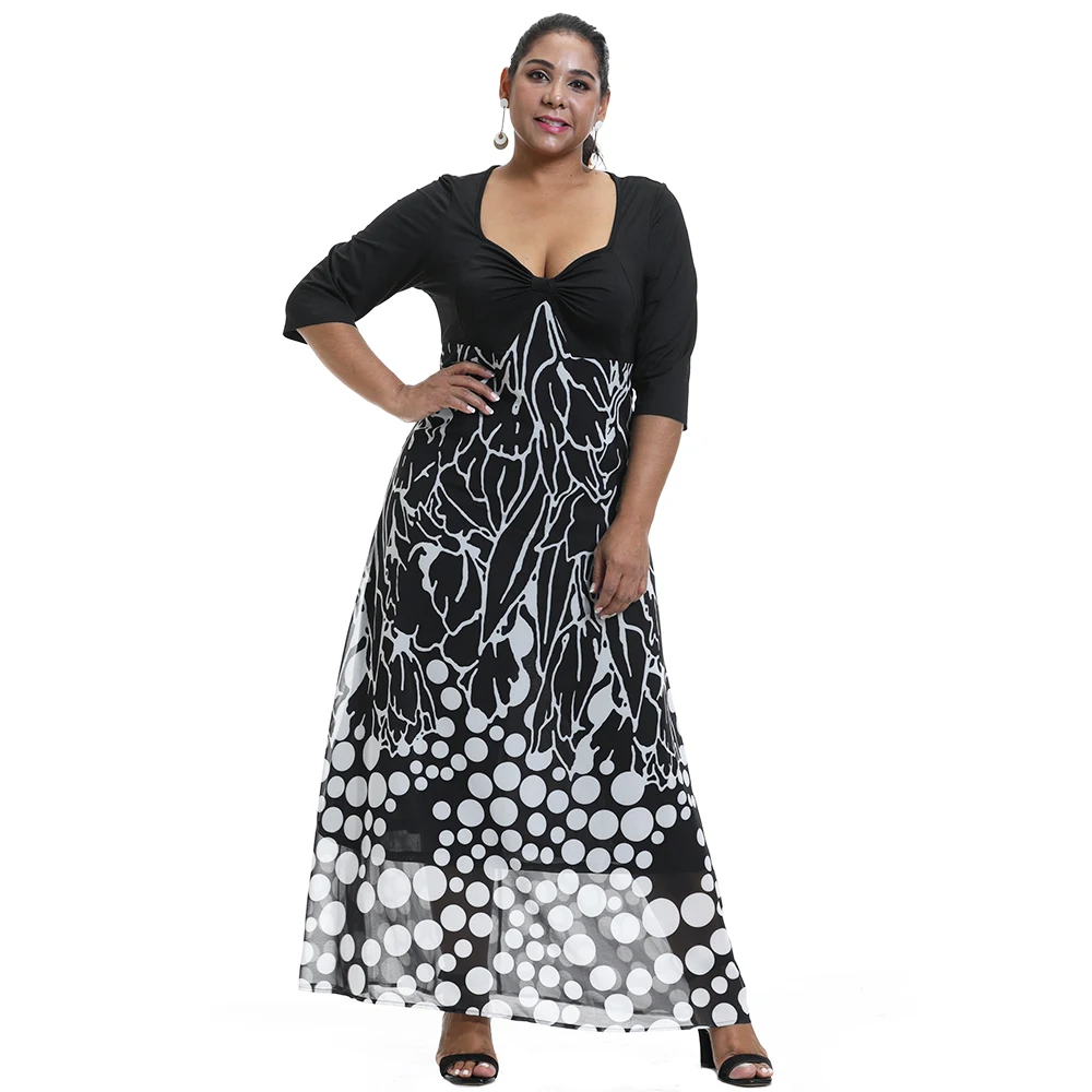 Женское платье размера плюс весеннее длинное в горошек элегантные женские